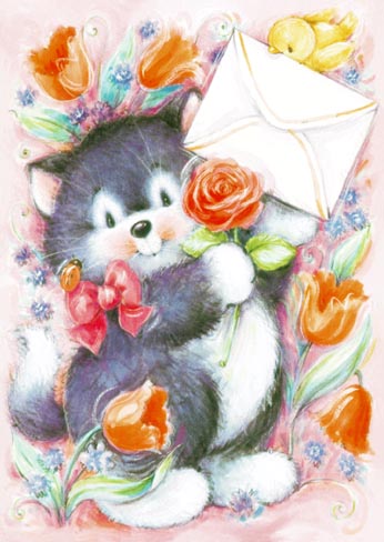 Kotek koperta i kwiatki