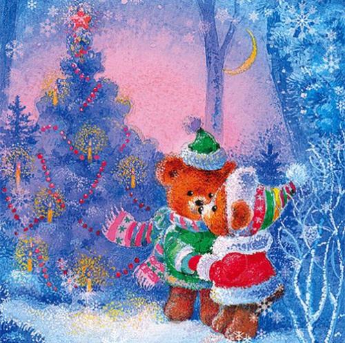 2 miśki przy choince