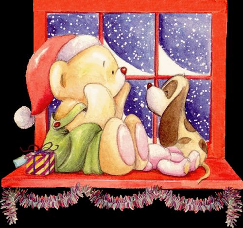 Misiu z pieskiem przy oknie